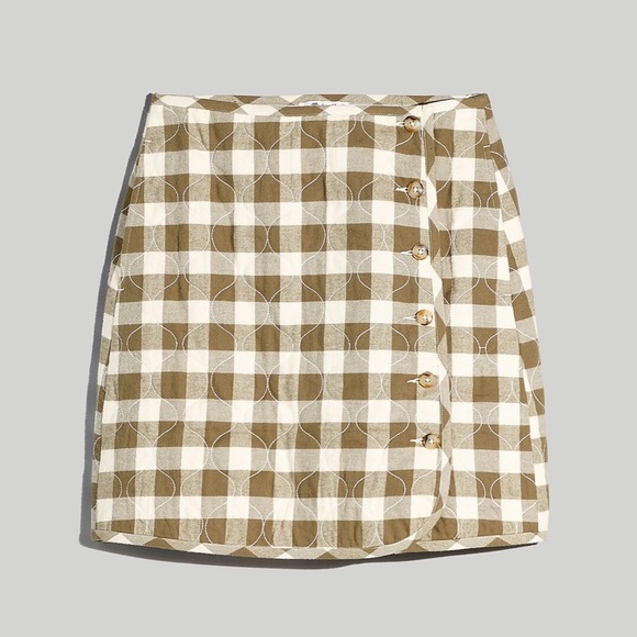 NWOT Madewell Quilted Flannel Mini Skirt in Gingham Check - Size 0 -Ivory & Tan - Picture 4 of 5